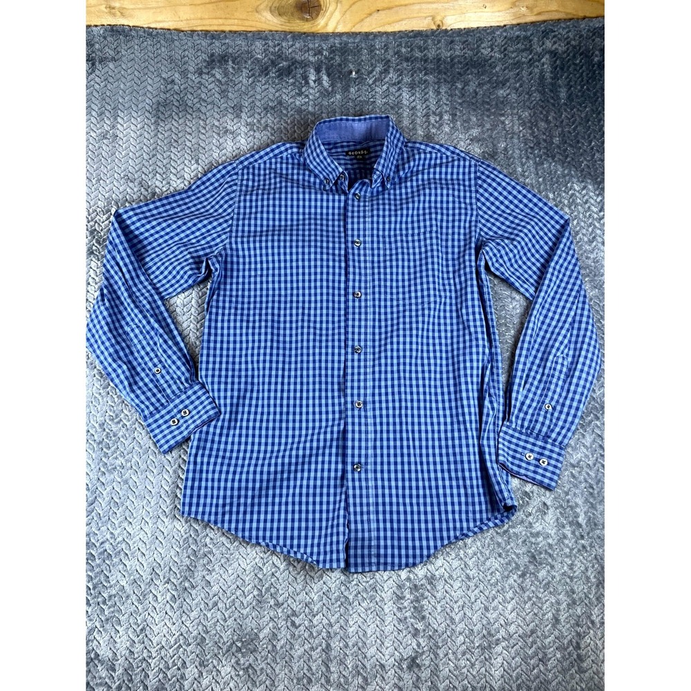 George Mens Blue Gingham Check Long Sleeve Button Down Shirt S 34-36 GM47Y034